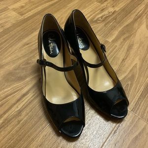 Cole Haan patent leather peep toe heels